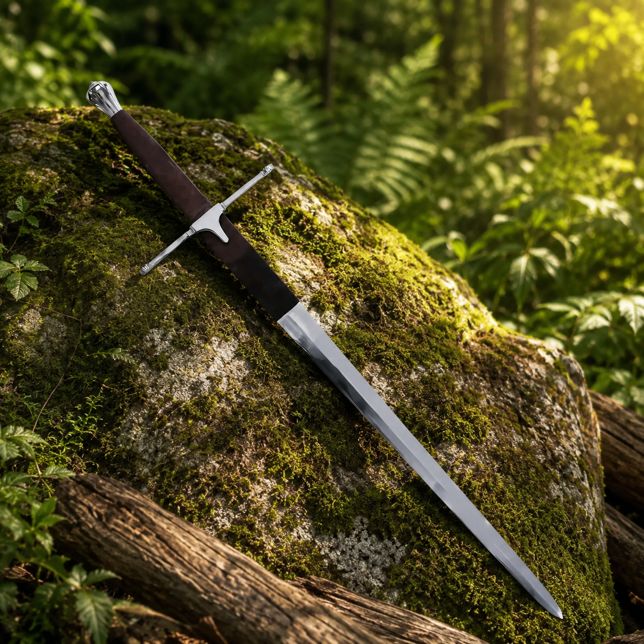 William Wallace Claymore prop replica blade tip detail forest angle – Braveheart display collectible