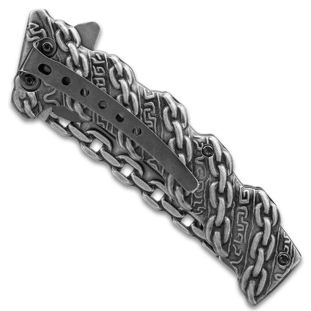 Chain link spring assisted EDC pocket knife with 3.5-inch stainless blade and pocket clip