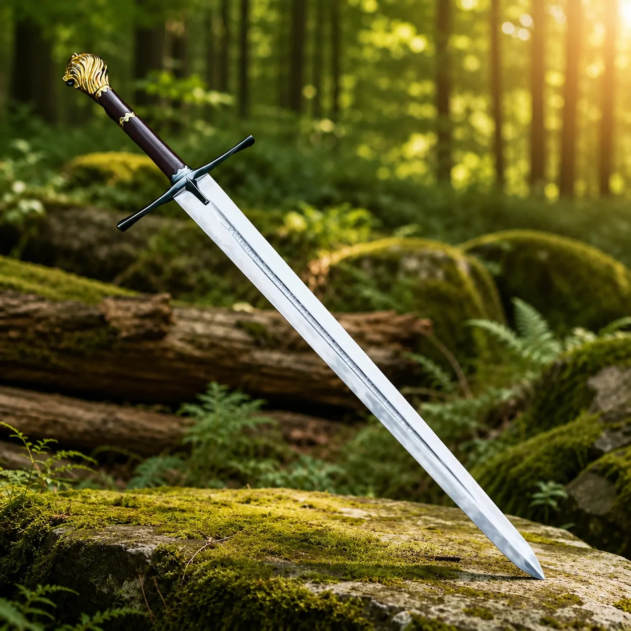 German Executioner Medieval Sword prop replica held in gloved hand with leather scabbard – cosplay display prop