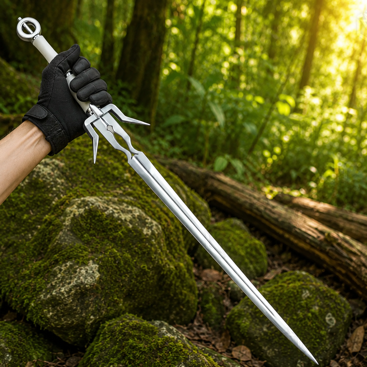 Ciri’s Sword The Witcher 3 display replica with silver fantasy styling, brown handle details, decorative collector appeal, cosplay prop use, and gamer room decor