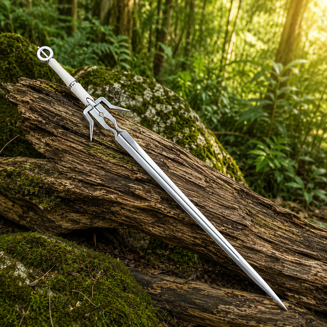 Ciri’s Sword The Witcher 3 display replica with silver fantasy styling, brown handle details, decorative collector appeal, cosplay prop use, and gamer room decor