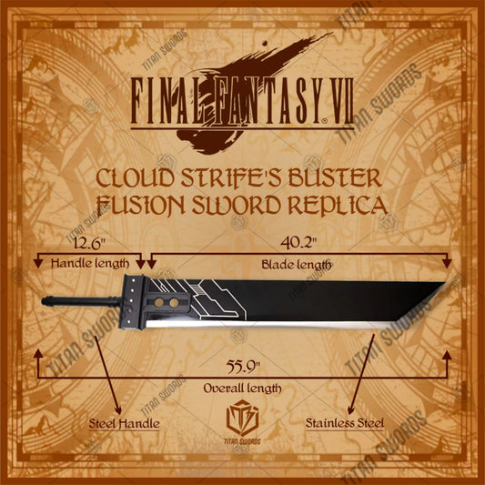 Premium Cloud Strife Buster FF7 Sword Replica with materia engravings.