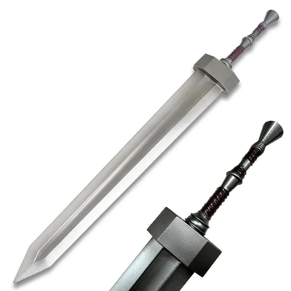Full scale Guts Berserk greatsword foam prop raised in hand – Berserk fantasy display collectible