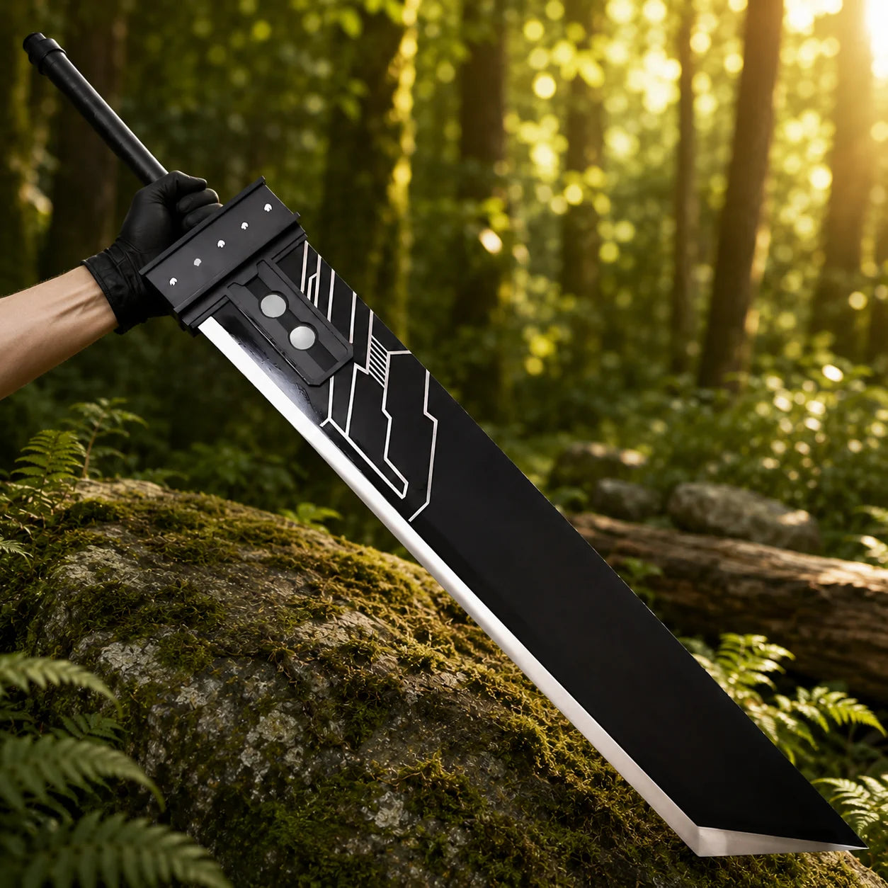 Cloud Strife Buster Sword FF7 Premium Replica - full sword on white background with crossguard detail inset
