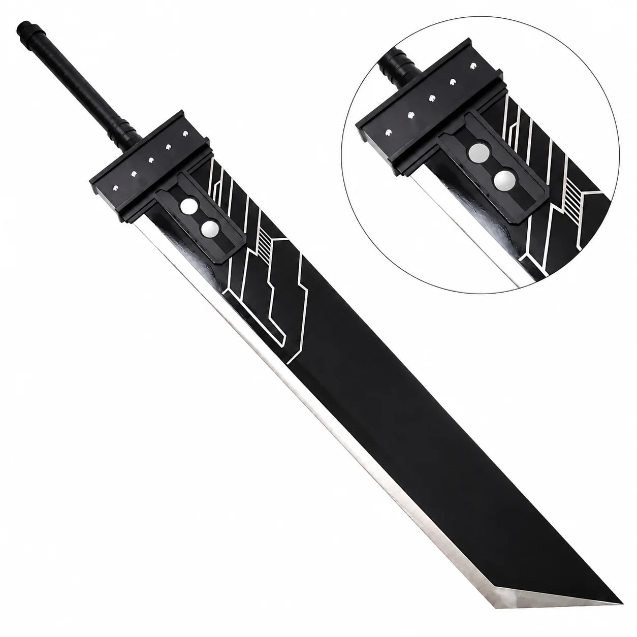 Cloud Strife Buster Sword FF7 Premium Replica - full blade view resting on mossy rock in forest