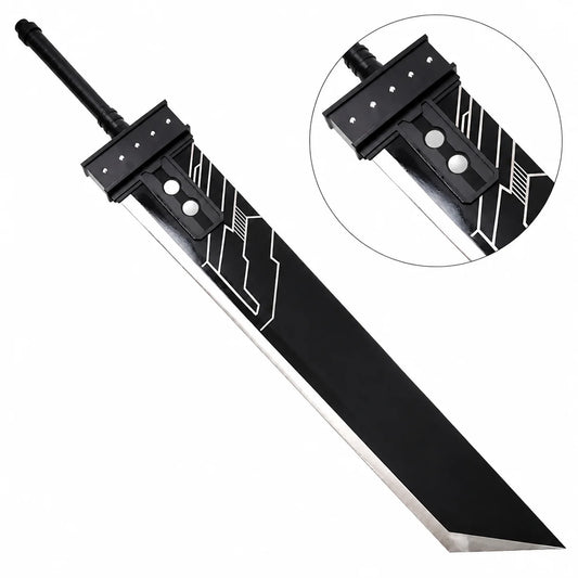 Cloud Strife Buster Sword FF7 Premium Replica - full blade view resting on mossy rock in forest