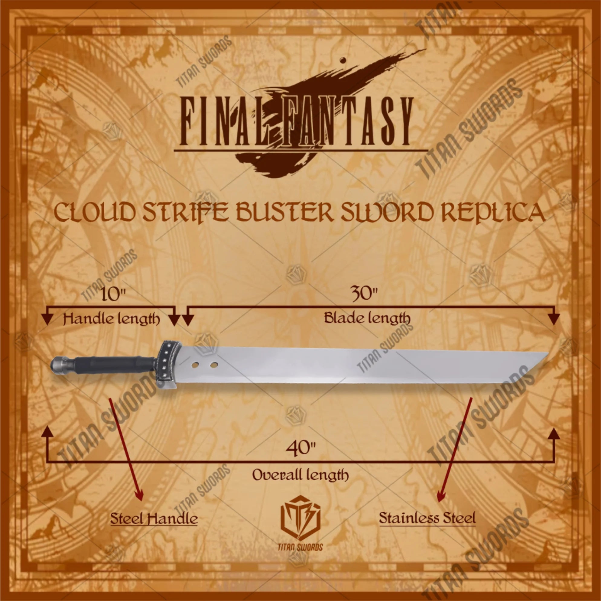 Premium Cloud Strife Buster Sword FF7 Replica with materia engravings.