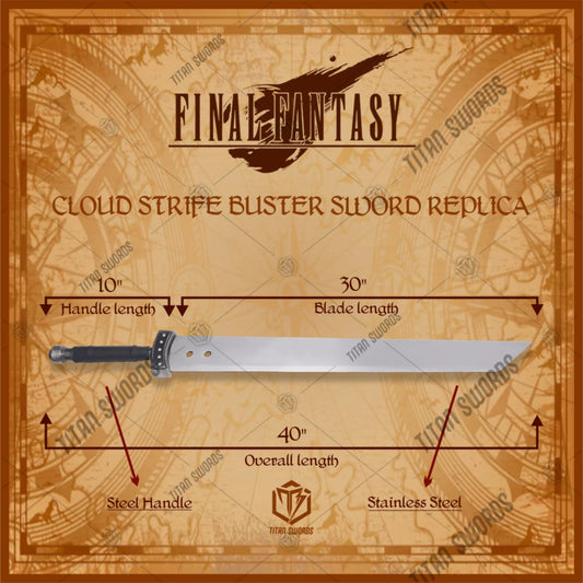 Premium Cloud Strife Buster Sword FF7 Replica with materia engravings.