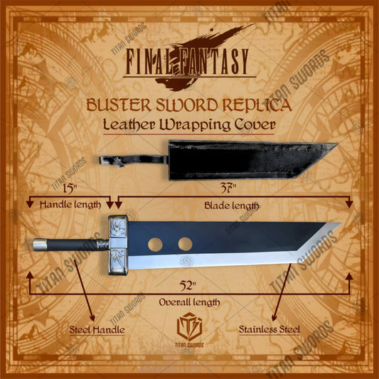 Premium Cloud Strife Buster Sword FFVII Replica with materia engravings.