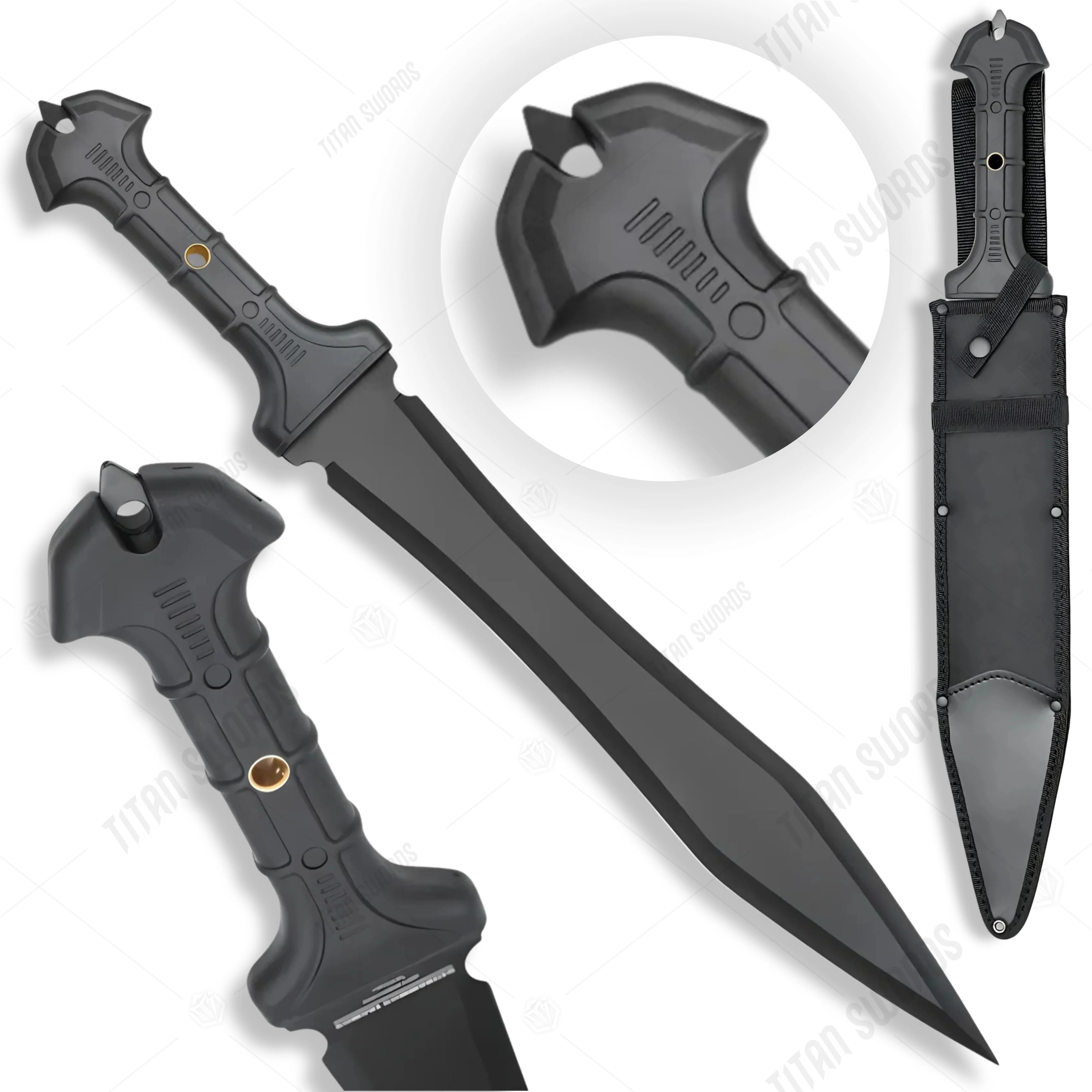 Premium Combat Commander Gladiator Sword Replica with black-coated blade.
