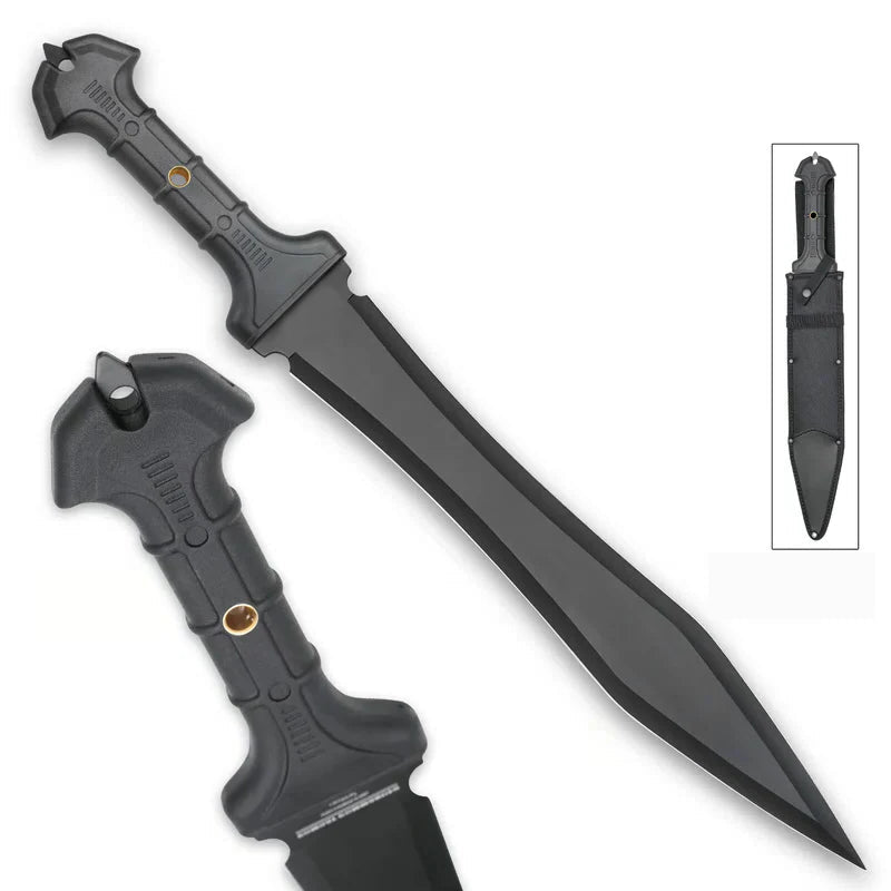 Combat Commander gladiator sword – 60.96cm carbon steel Roman gladius with 42.23cm sharpened blade, TPR rubber grip & brass guard | Authentic Pompeii gladius replica for cosplay and reenactment