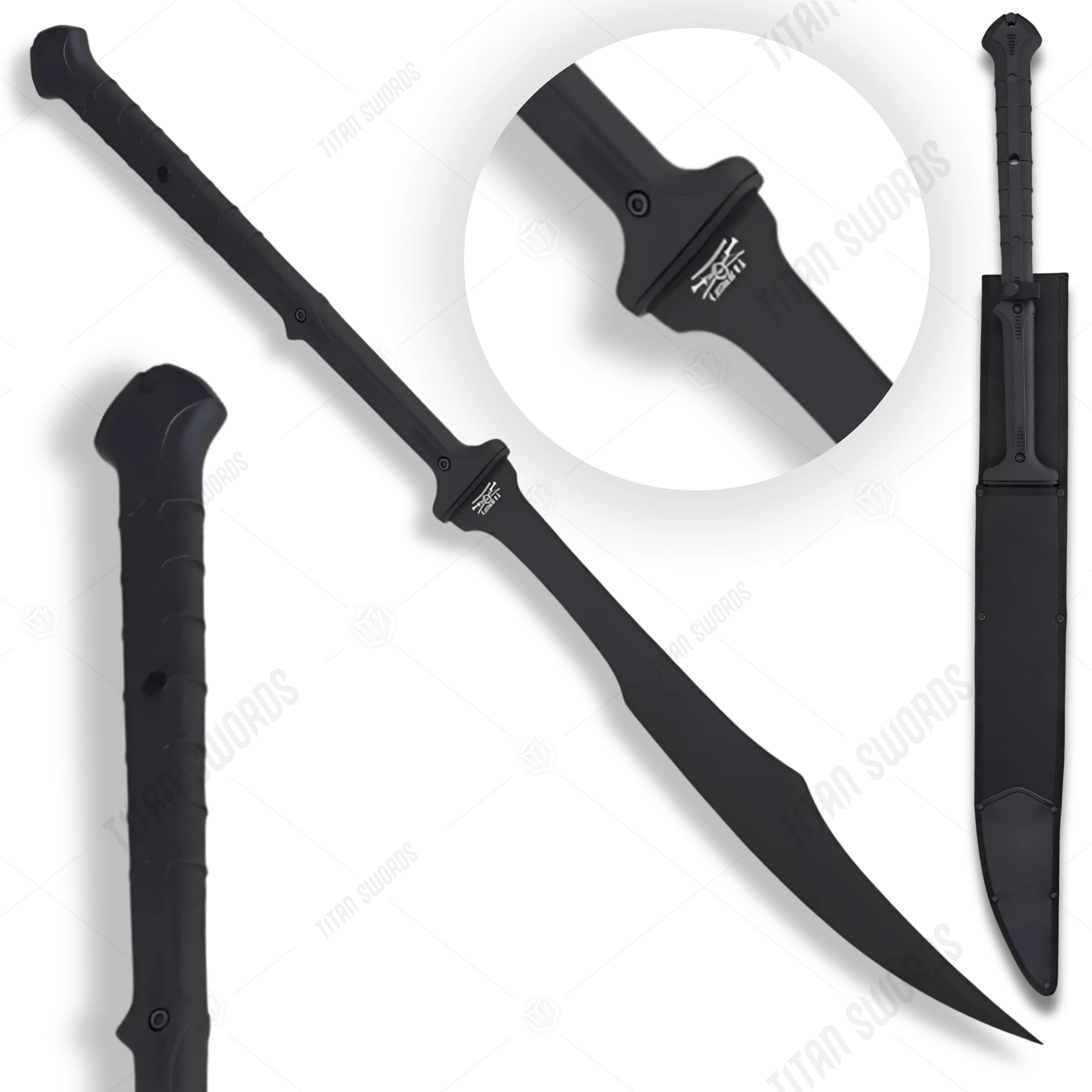 Premium Combat Commander Spartan Two-Handed Sword Replica with black-coated blade.