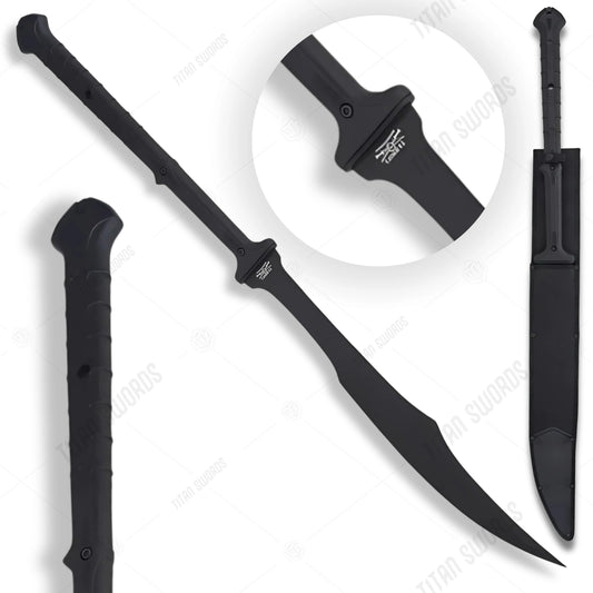 Premium Combat Commander Spartan Two-Handed Sword Replica with black-coated blade.