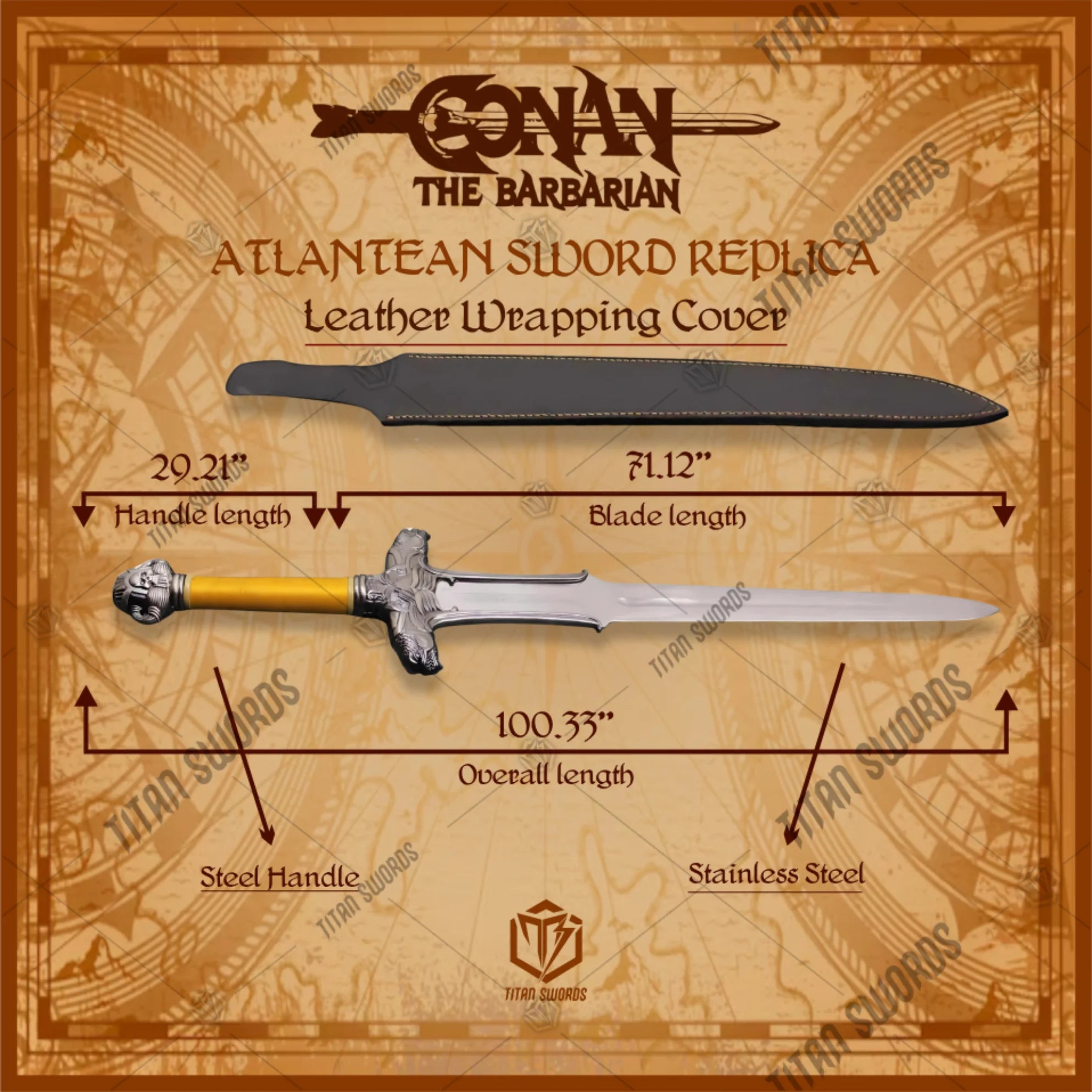 Premium Conan The Barbarian Atlantean Sword Replica with runic engravings.