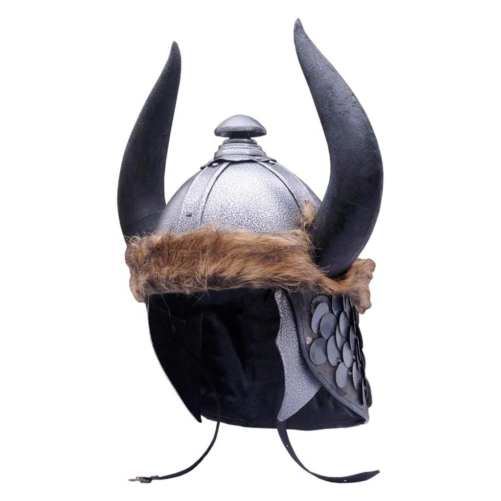 Conan the Barbarian movie helmet replica full view with horns and fur trim