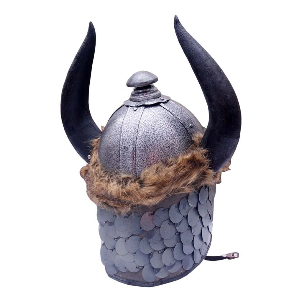 Conan the Barbarian movie helmet replica full view with horns and fur trim