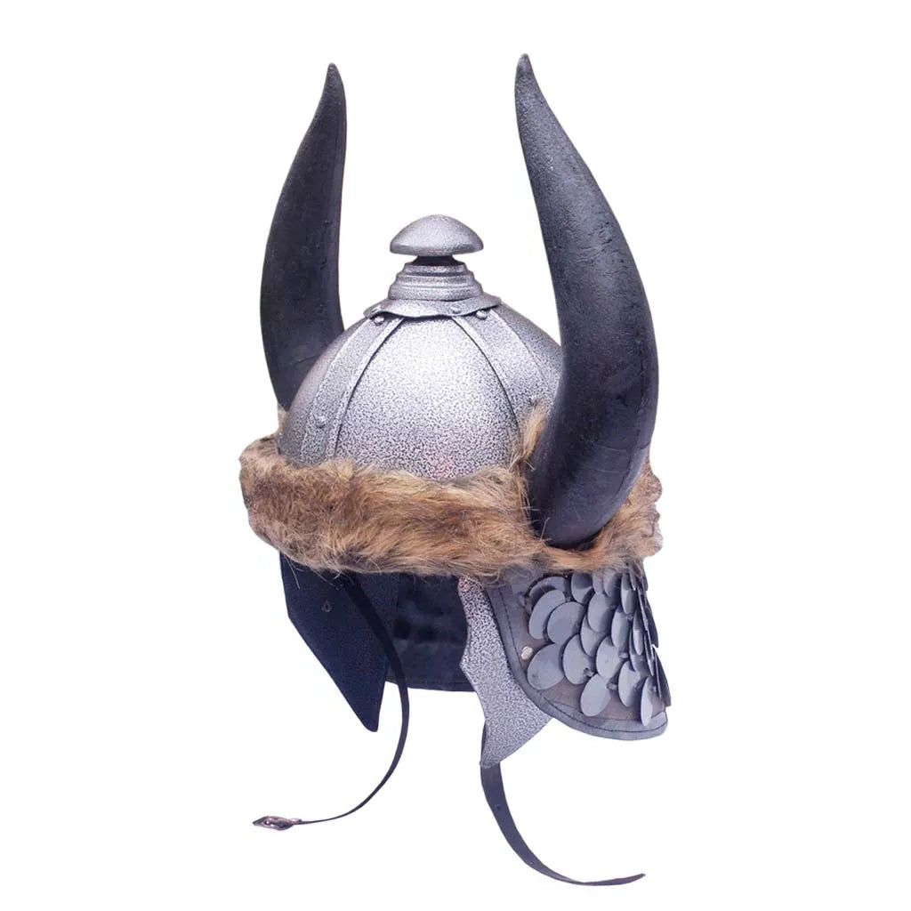 Conan the Barbarian movie helmet replica full view with horns and fur trim