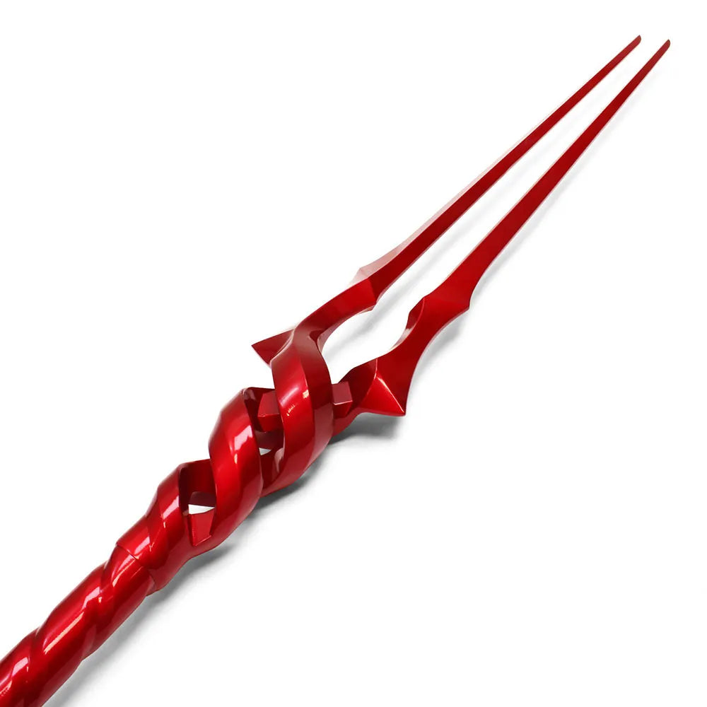 Crimson Demon prop replica with twisted metal shaft and twin-prong design