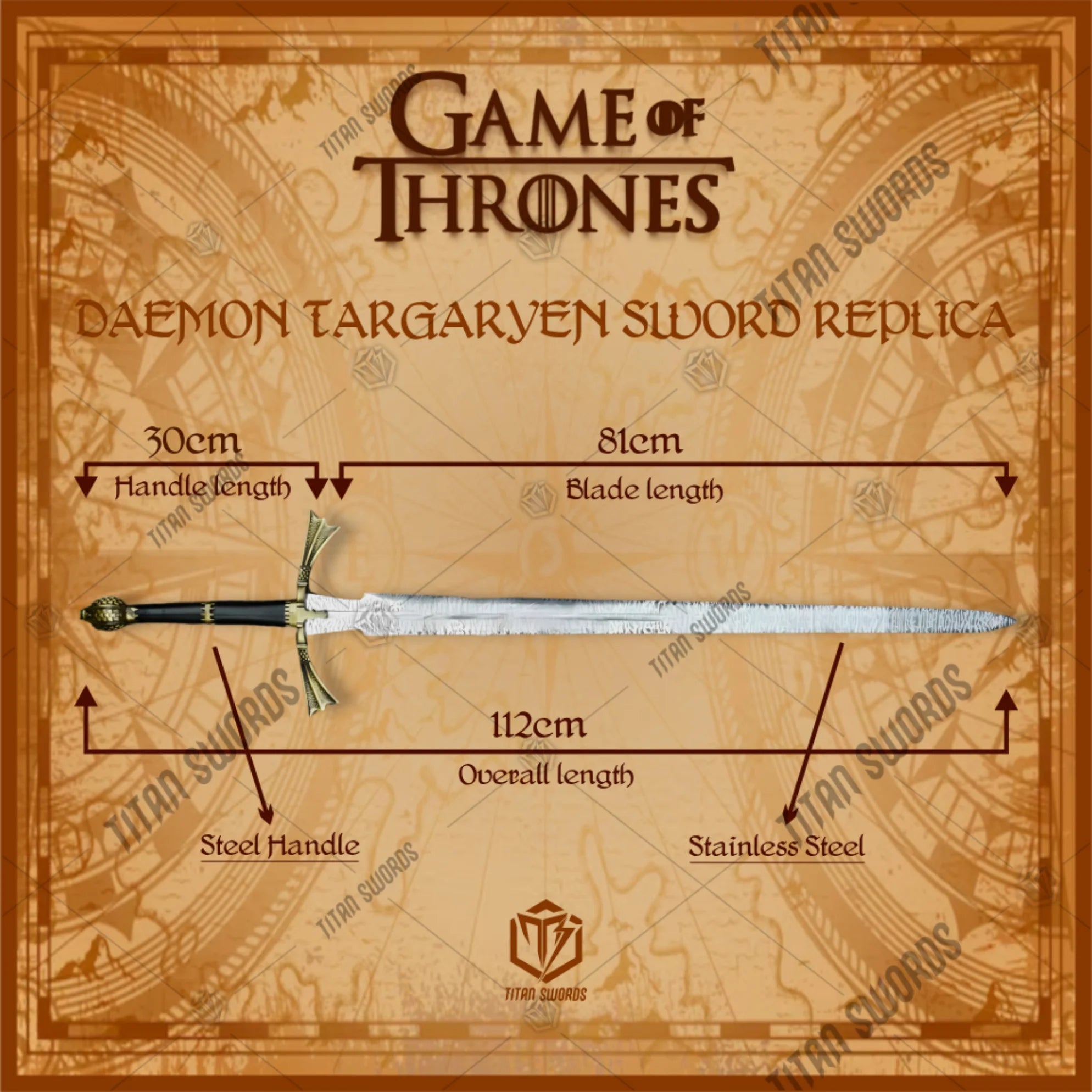 Premium Dark Sister Daemon Targaryen Sword Replica with Valyrian engravings.