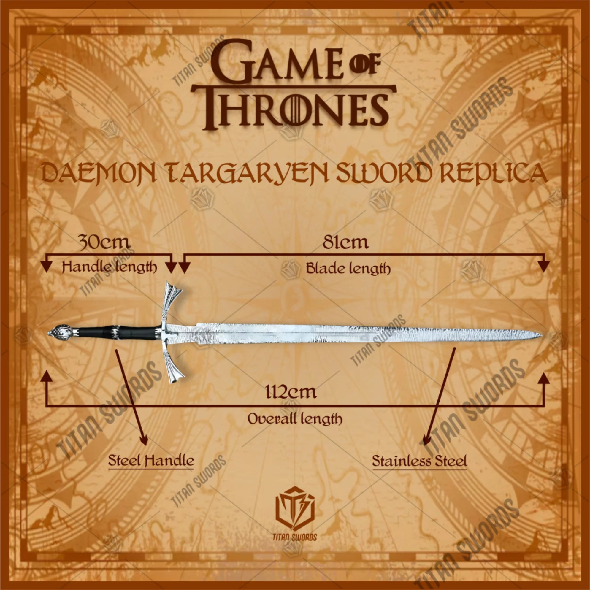 Premium Dark Sister Daemon Targaryen Sword Replica with Valyrian engravings.