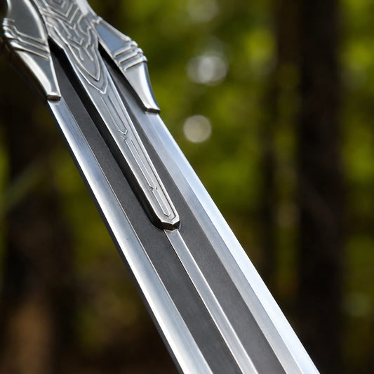 Artorias Greatsword prop replica standing upright in forest – Dark Souls display collectible