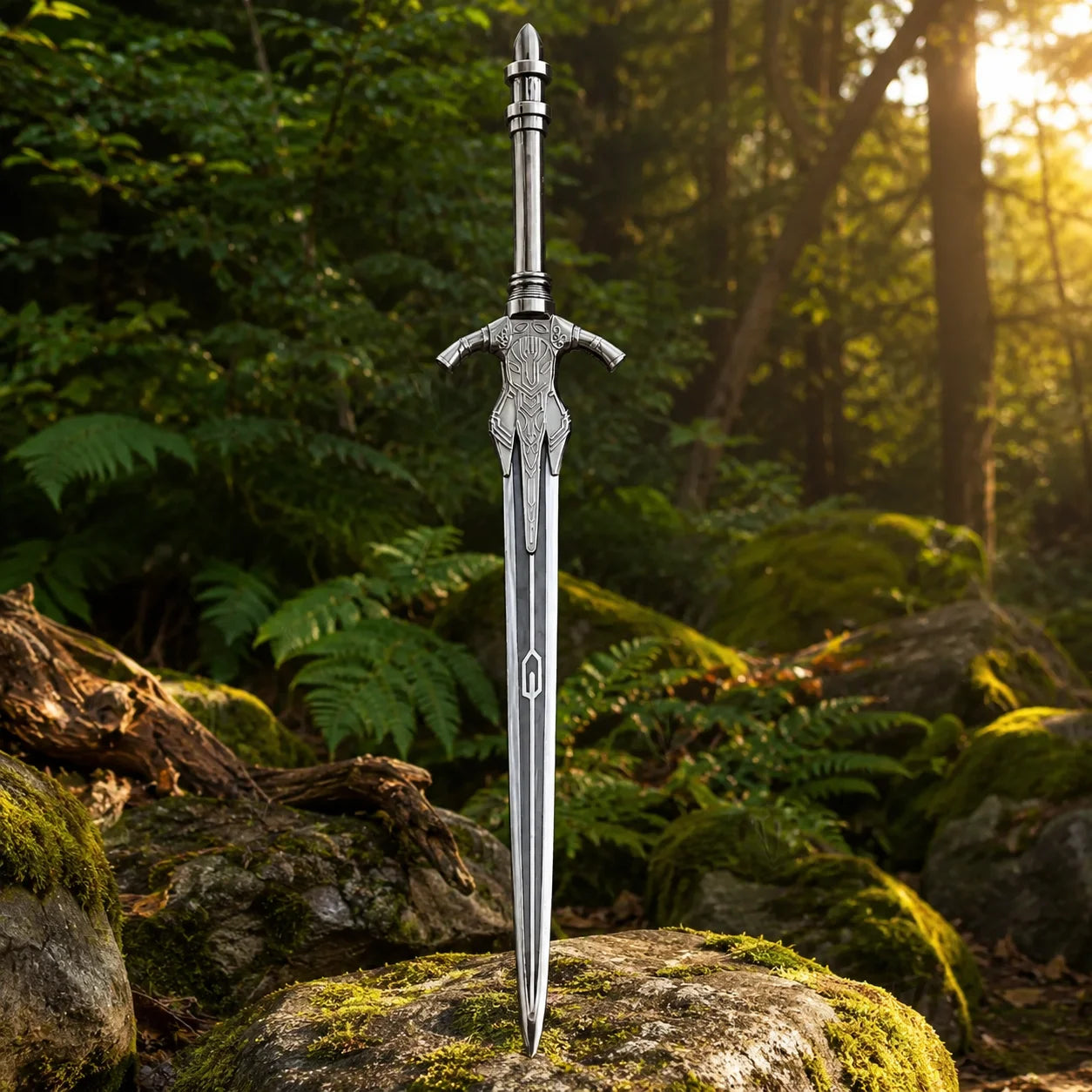 Dark Souls Greatsword of Artorias prop replica full length with crossguard detail inset on white background