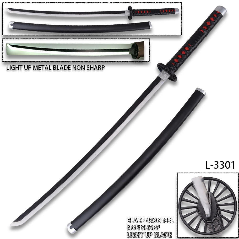 Demon Slayer Tanjiro Kamado black Nichirin sword prop replica with decorative scabbard