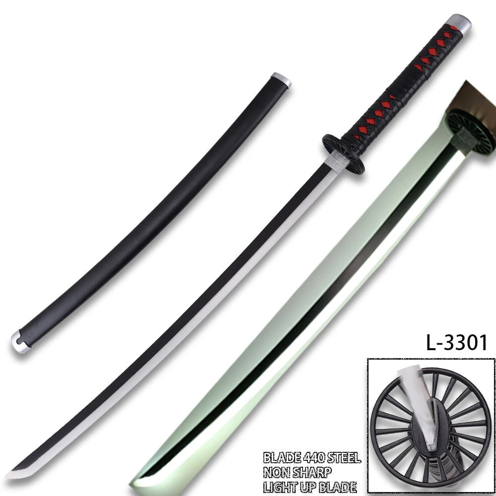 Demon Slayer Tanjiro Kamado black Nichirin sword prop replica with decorative scabbard