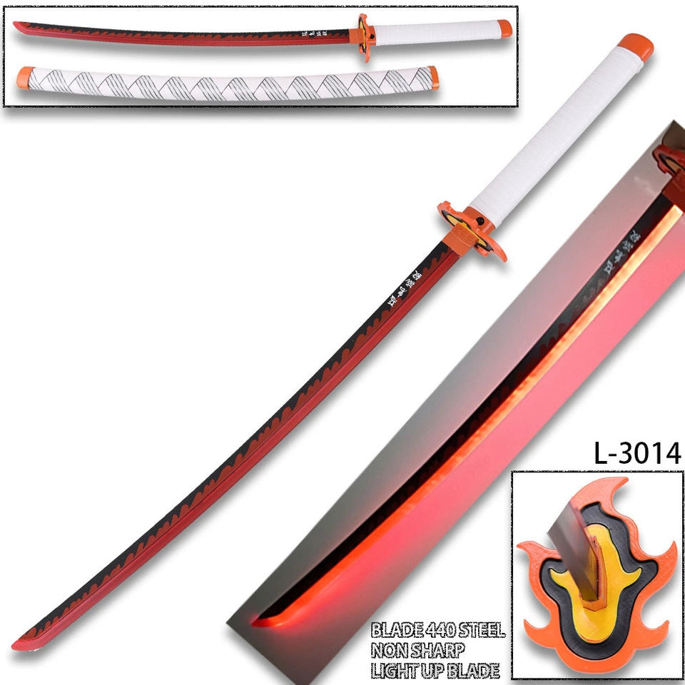 Flame Hashira Kyojuro Rengoku anime sword prop replica with decorative scabbard