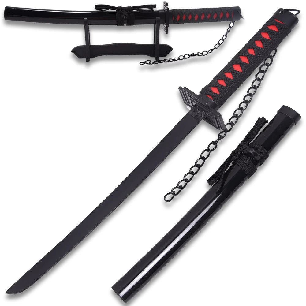 Sasuke Mini Kusanagi Katana Naruto collectible featuring premium decorative black finish, matching black scabbard, traditional wrapped handle, and detailed anime-inspired craftsmanship for collectors and cosplay enthusiasts.