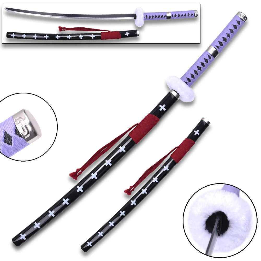 Purple Kikoku Sword inspired by Trafalgar D. Water Law with matching decorative saya