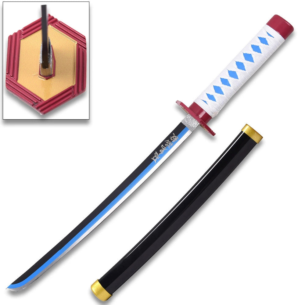 Full-length Demon Slayer Zisu Nichirin display collectible showcasing elegant anime-inspired styling, premium display finish, detailed wrapped handle, matching wood scabbard, and presentation-ready craftsmanship for dedicated anime collectors.