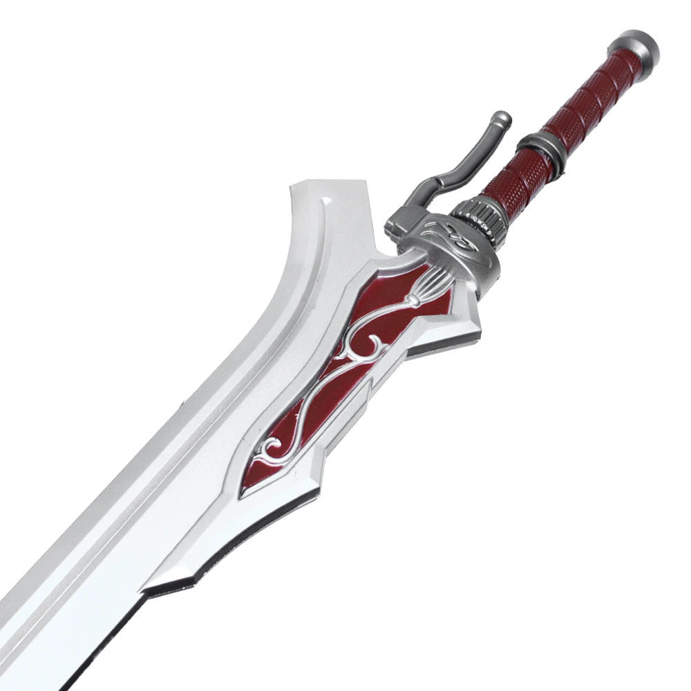 Close-up of the Devil May Cry Nero Red Queen Foam Display Collectible highlighting the intricate engine-inspired guard, sculpted ergonomic handle and premium decorative painted finish