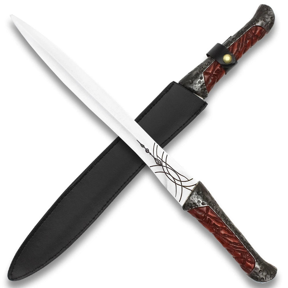 Dune Crysknife display collectible presented with its matching decorative sheath, creating an impressive centerpiece for science fiction collections, movie displays, cosplay photography, collector shelves, gaming rooms, and themed home décor inspired by the Dune universe.