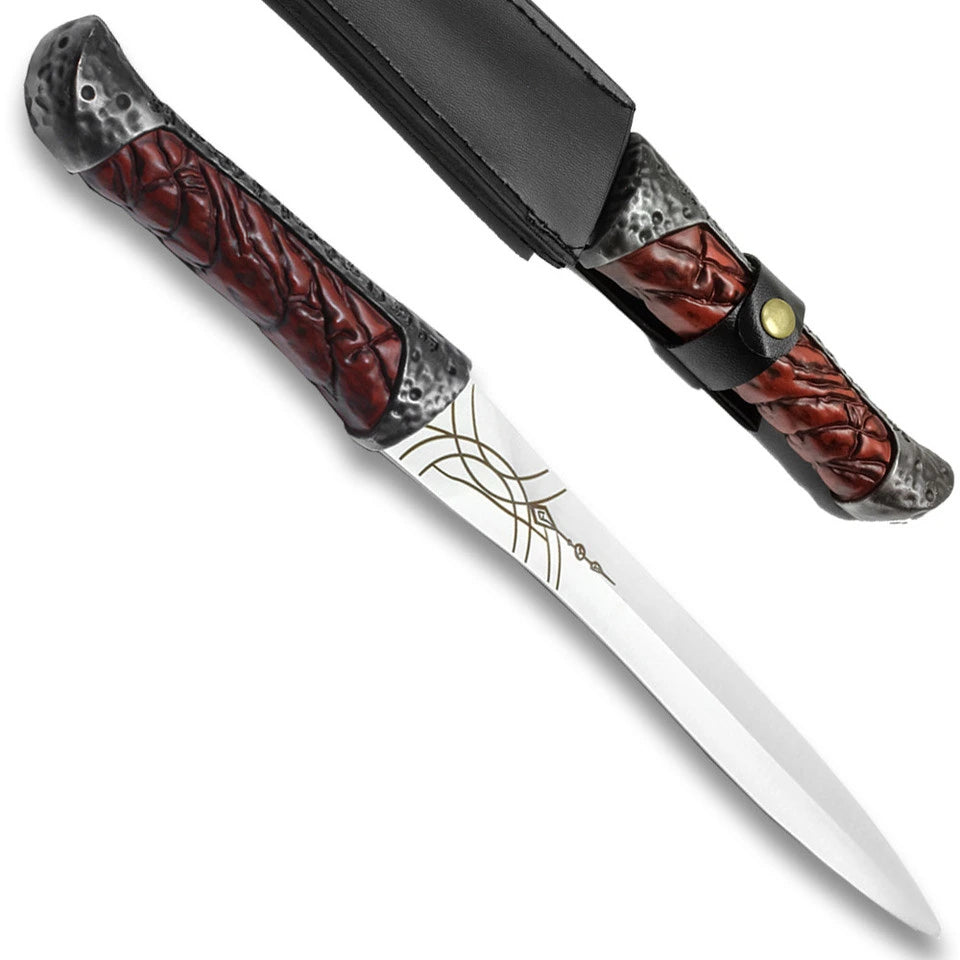 Dune Crysknife display collectible inspired by the legendary Fremen featuring premium stainless steel construction, curved decorative blade, textured handle, matching decorative sheath, and collector-quality craftsmanship for science fiction fans, cosplay displays, and movie collections.