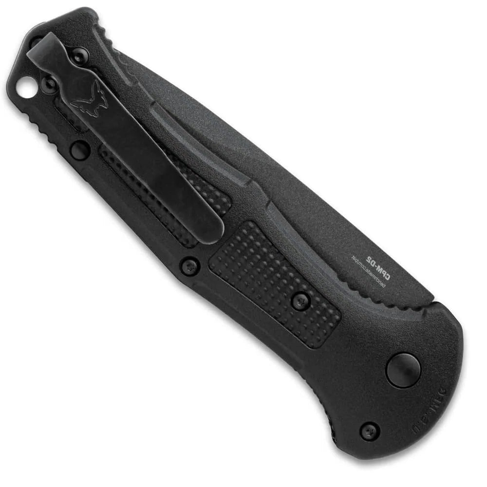Push-button mechanism with safety Benchmade Claymore