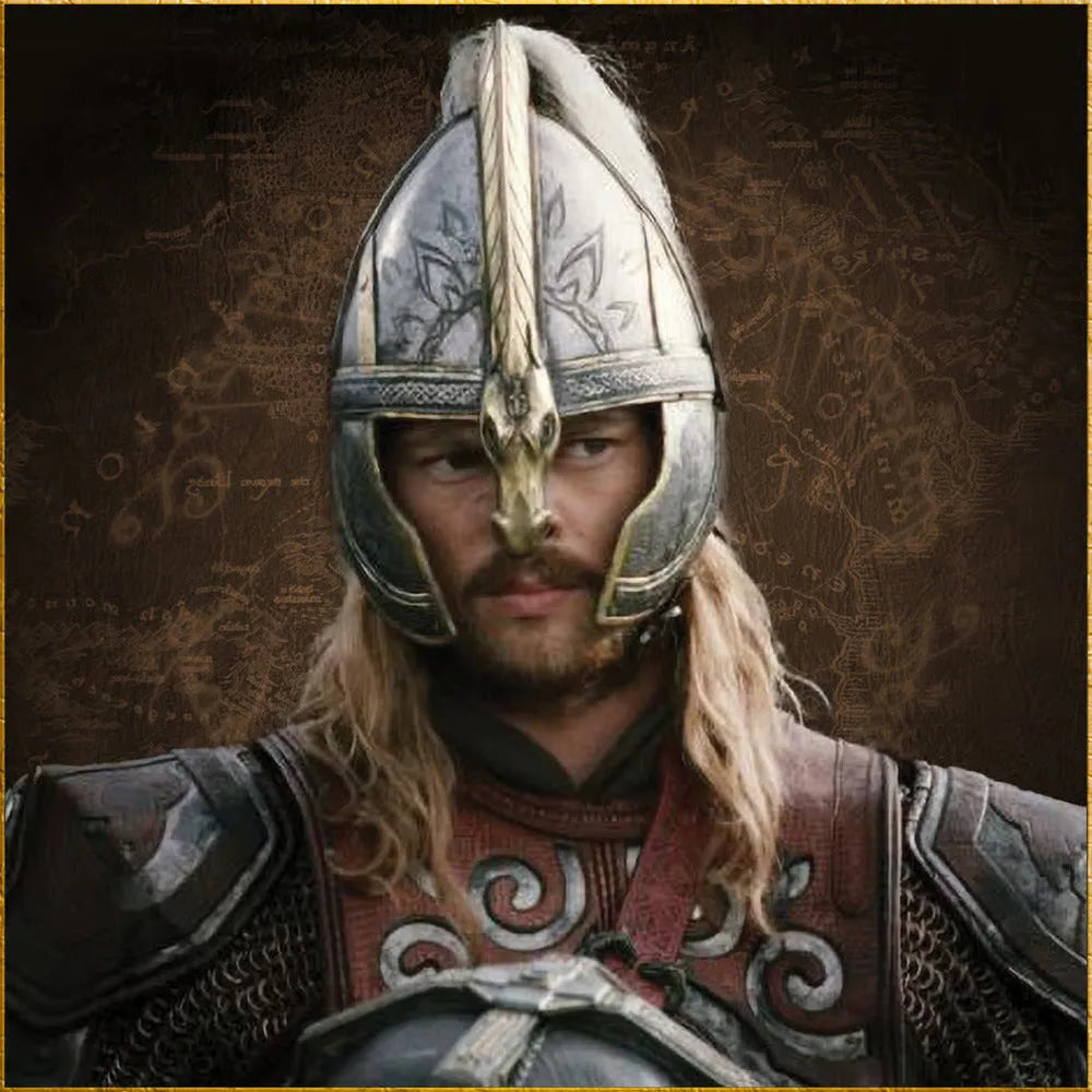 Adjustable liner and chin strap on Eomer helmet replica