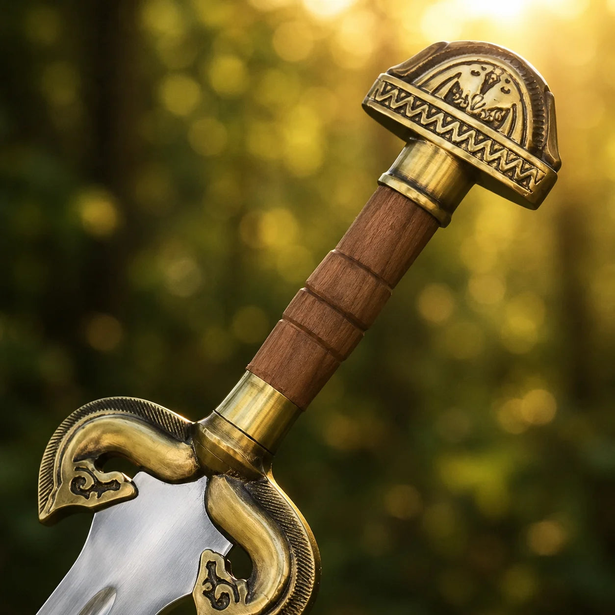 Eowyn Sword Lord of the Rings display replica collectible with silver and gold-tone fantasy styling, dark handle, and collectible Rohan decor presentation