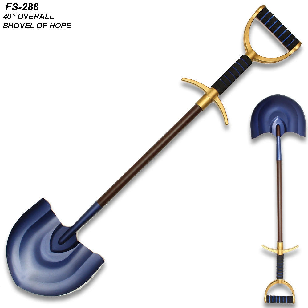 Close-up photograph of the Shovel of Hope Shovel Knight collectible highlighting the detailed shovel head, smooth handle, premium decorative finish, game-inspired craftsmanship, and collector-quality design for display collections.