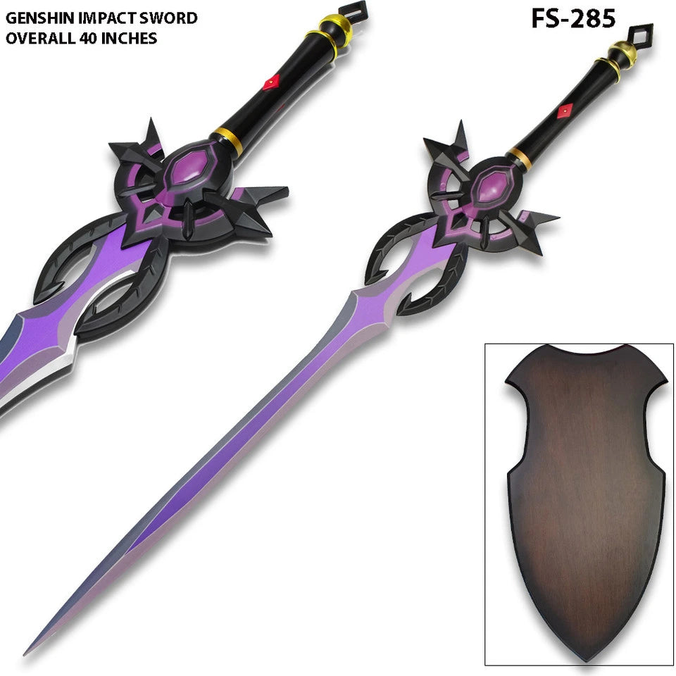 Premium Genshin Impact Furina Festering Desire display collectible with detailed decorative engravings, polished stainless steel craftsmanship, elegant purple finish, and collector-quality presentation for display cabinets and themed collections.