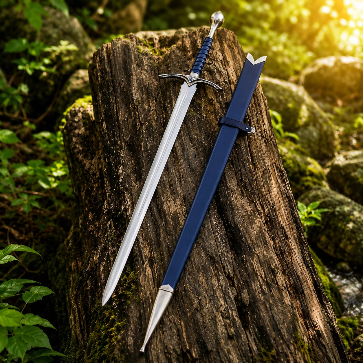 Glamdring Foe-Hammer prop replica elven crossguard with blue gem and rune detail – LOTR collectible