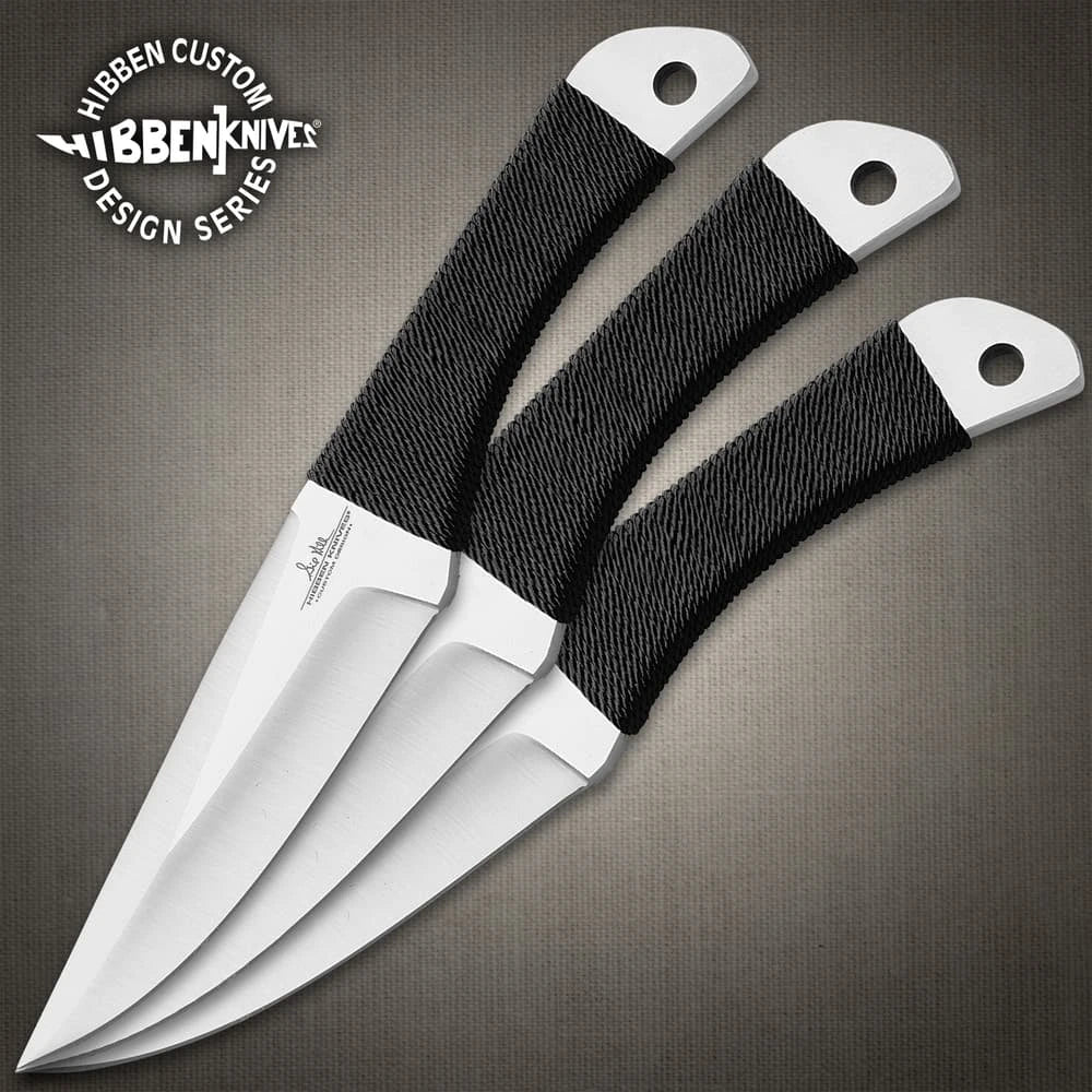 Gil Hibben large throwing knife triple set with stainless steel design and nylon sheath