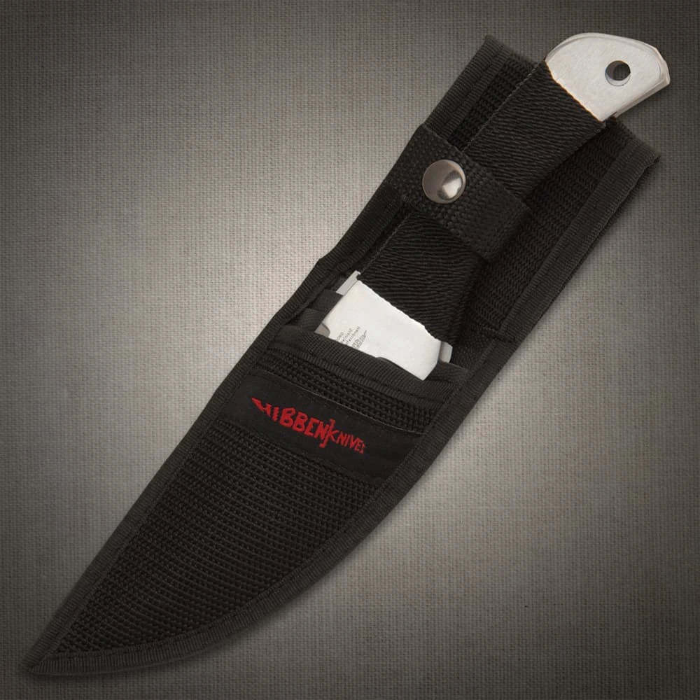 Gil Hibben large throwing knife triple set with stainless steel design and nylon sheath