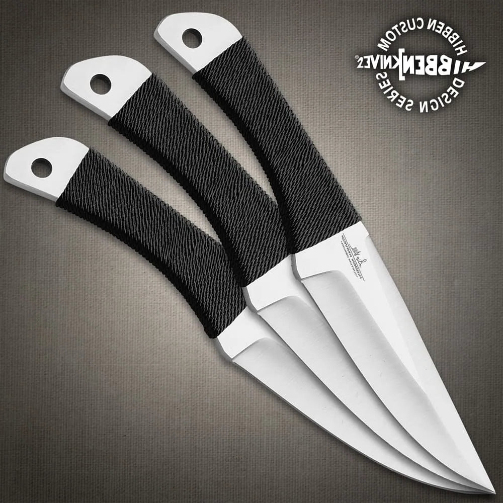 Gil Hibben large throwing knife triple set with 8.75-inch stainless blades and nylon sheath for competition