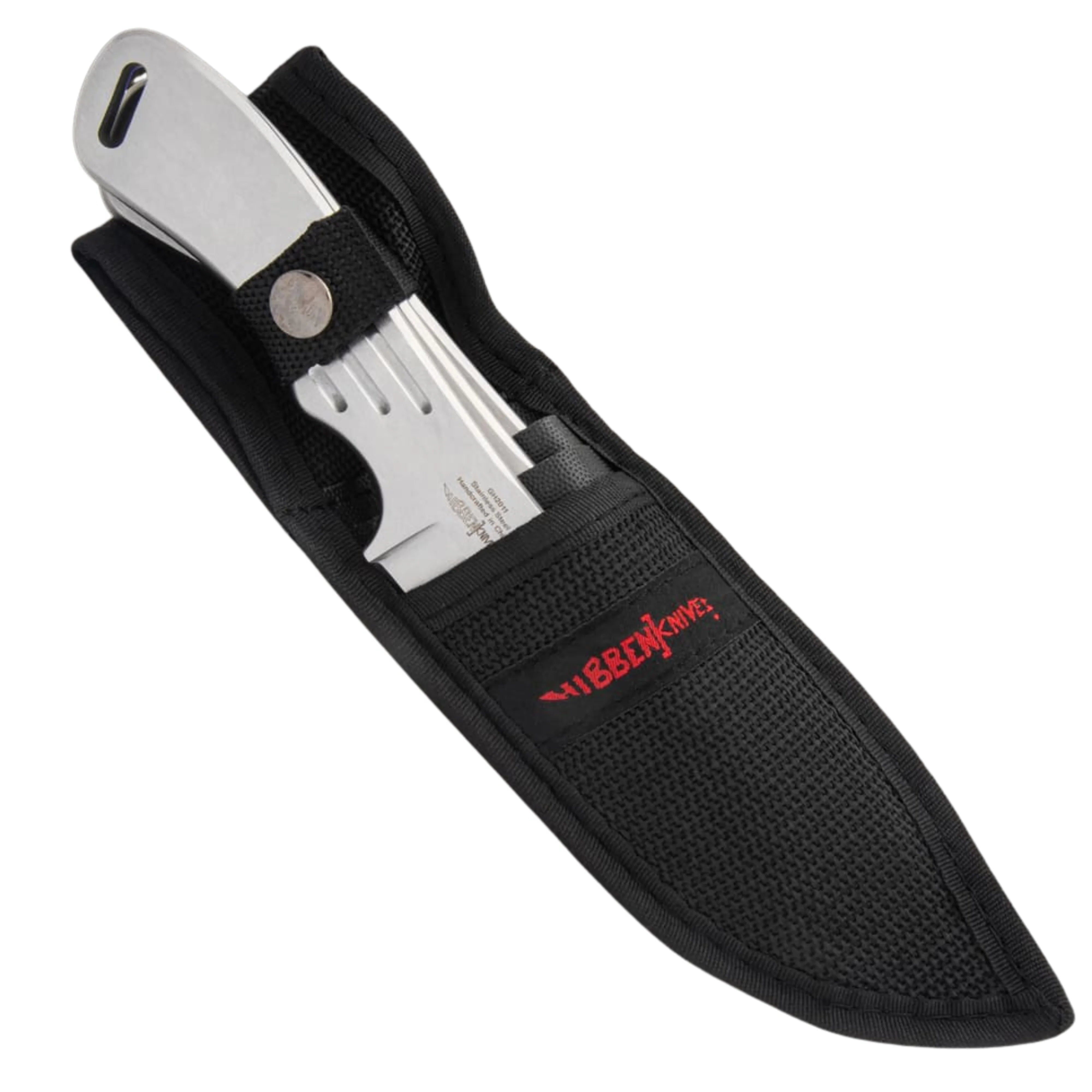 Gil Hibben large triple throwers with 8.625-inch stainless blades and nylon sheath for competition