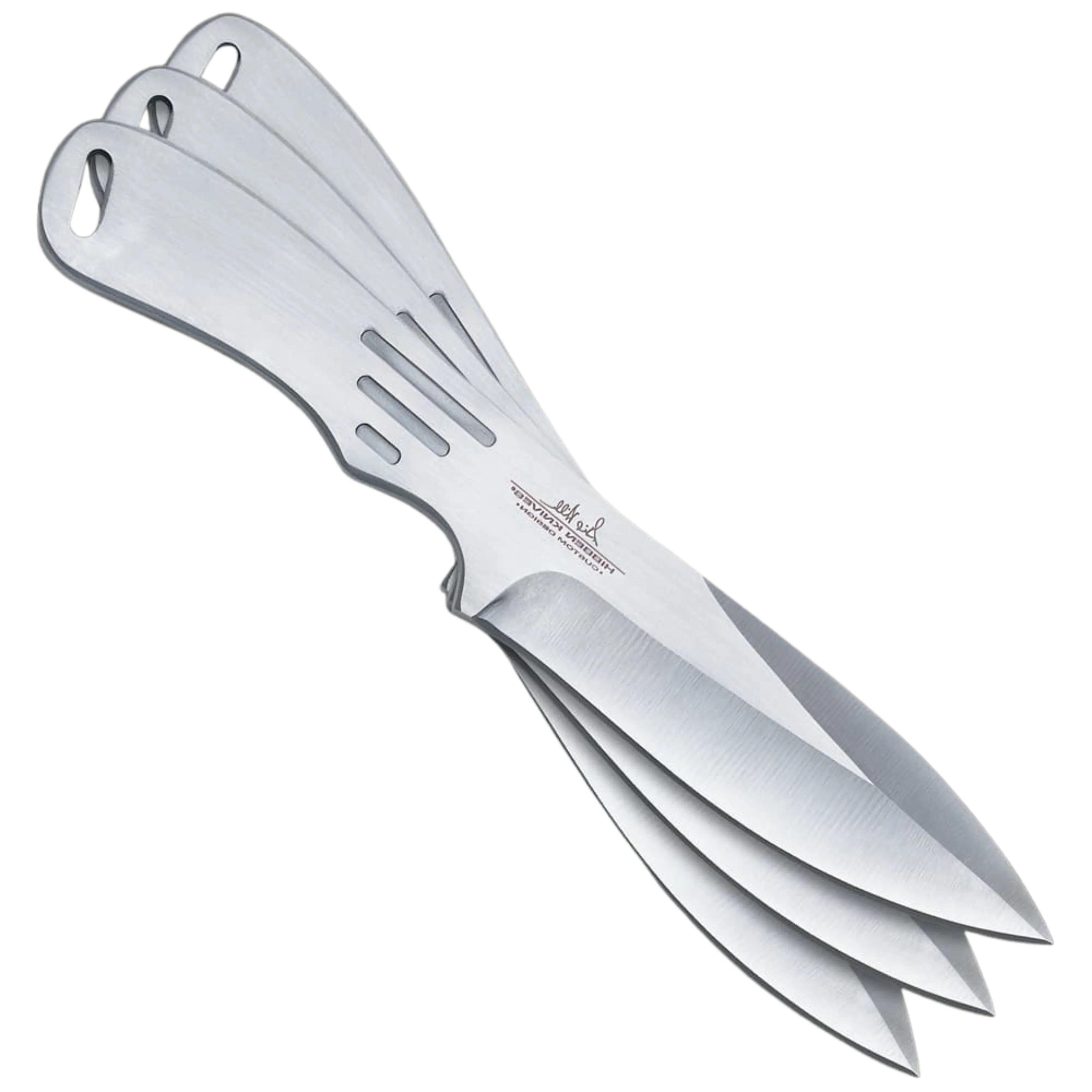 Gil Hibben large triple throwers with 8.625-inch stainless blades and nylon sheath for competition