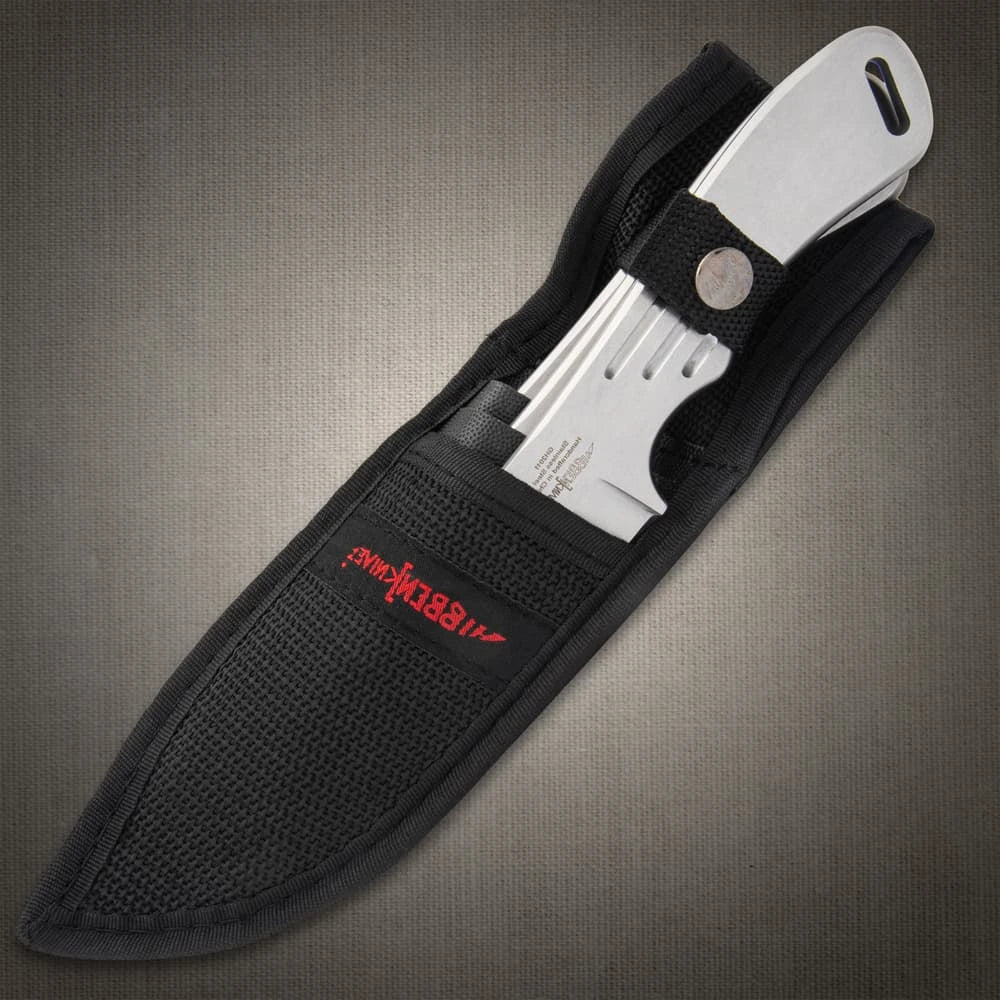 Gil Hibben large triple throwing knife set with stainless steel build and nylon sheath