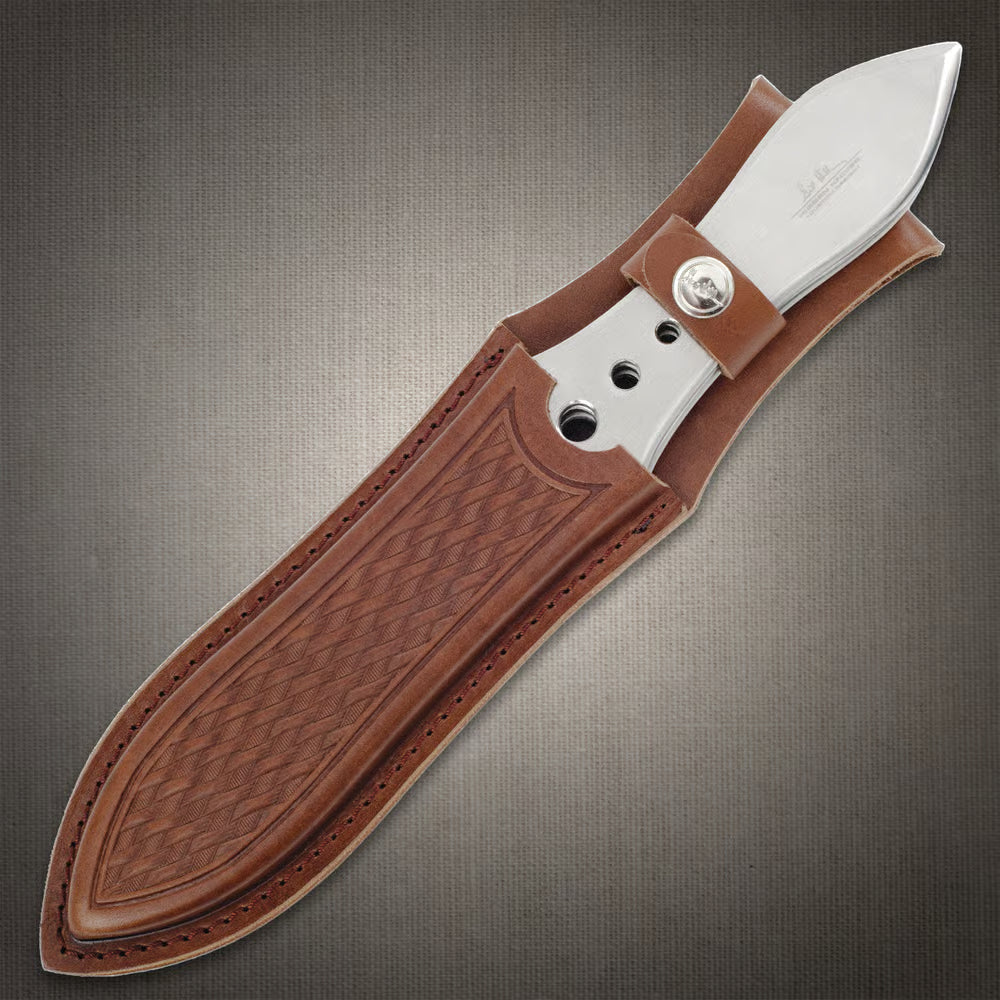 Gil Hibben Hall of Fame throwing knife set with leather belt sheath and target