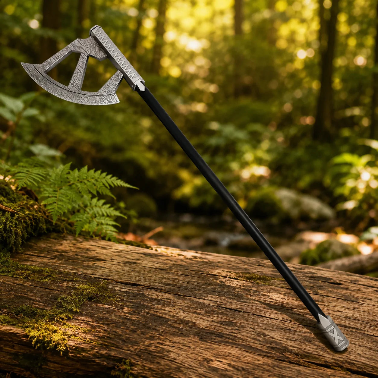 Gimli Walking Axe LOTR collectible display replica featuring metallic silver finish axe head and dark handle for fantasy decor and fan showcases