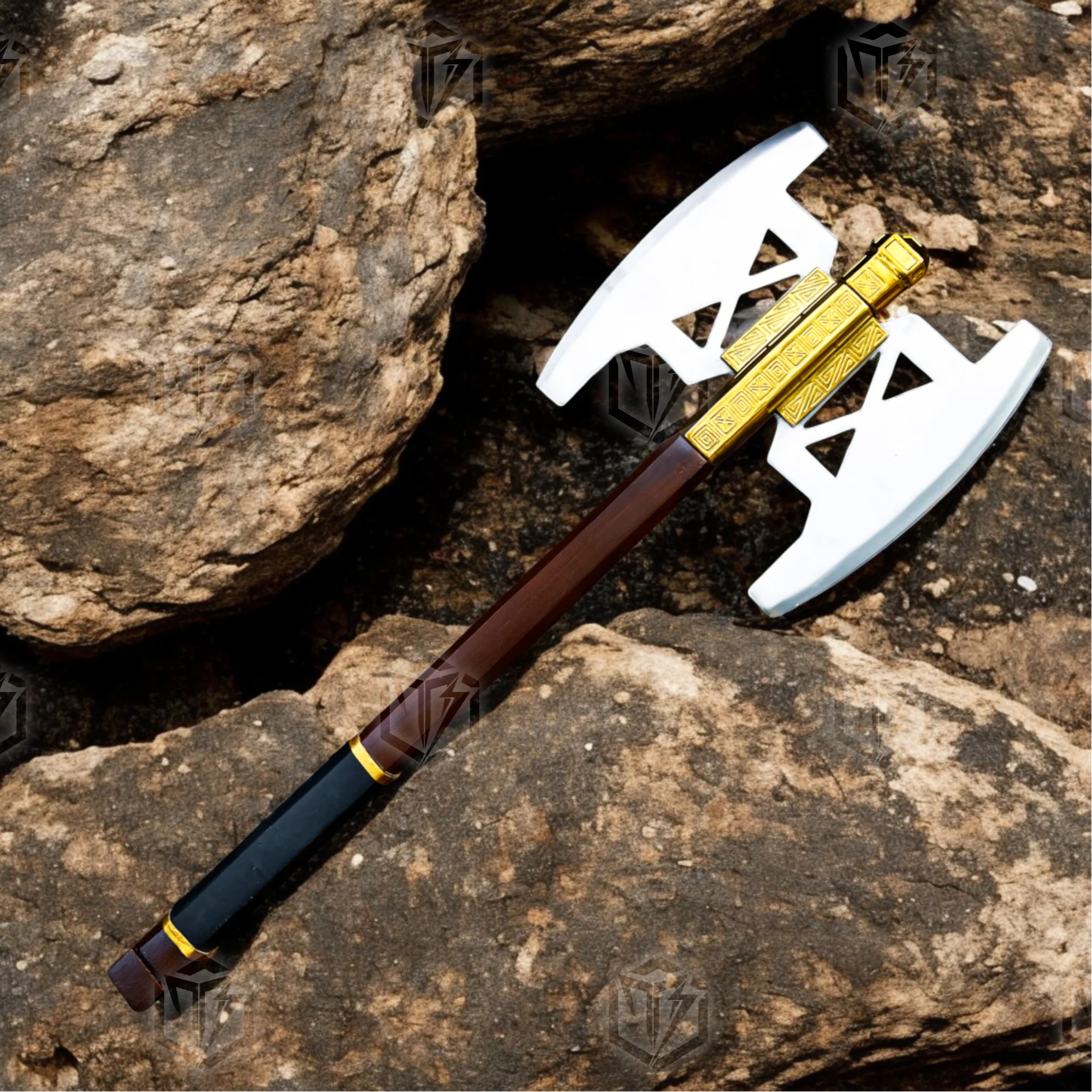 Premium Gimli’s Battle Dwarven Fury Axe Replica LOTR with Oak Stand